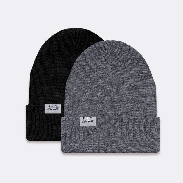 D.E.M. New York Black and Charcoal 2-Pack Beanie Hats