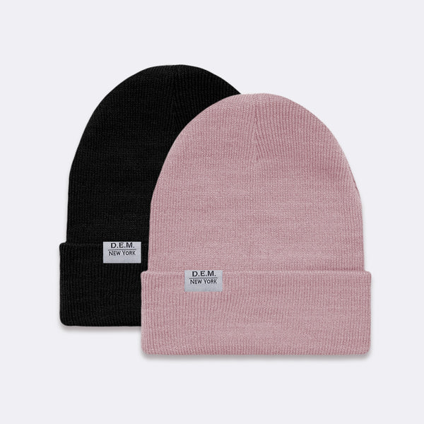 D.E.M. New York Black and Dusty Pink 2-Pack Beanie Hats
