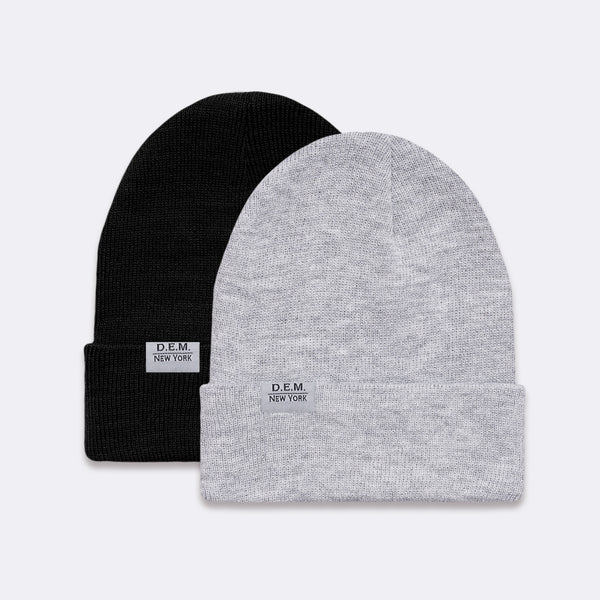 D.E.M. New York Black and Light Heather Grey 2-Pack Beanie Hats
