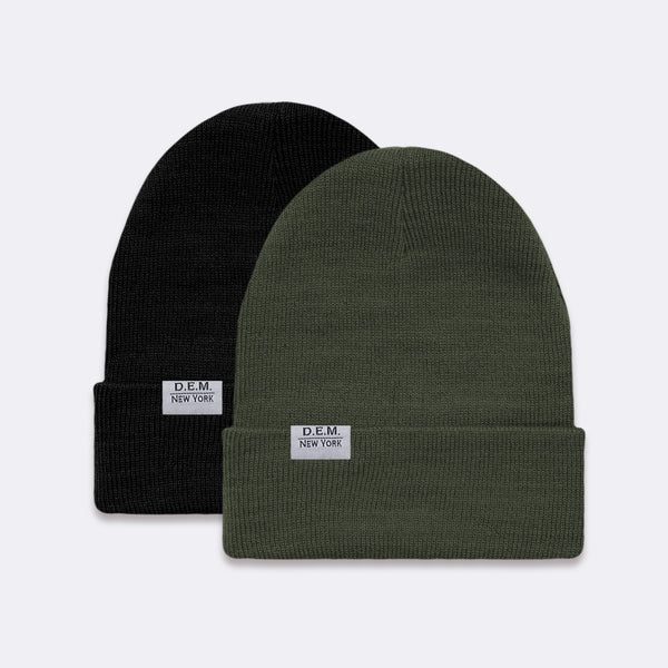D.E.M. New York Black and Olive 2-Pack Beanie Hats
