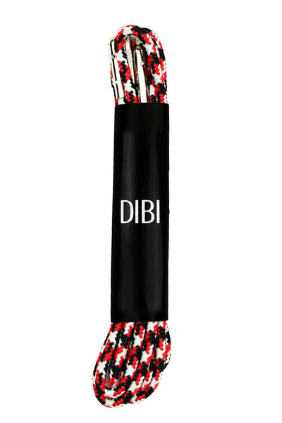 DIBI Black/Red/White Patterned Dress Shoelaces w/ Silver Aglets