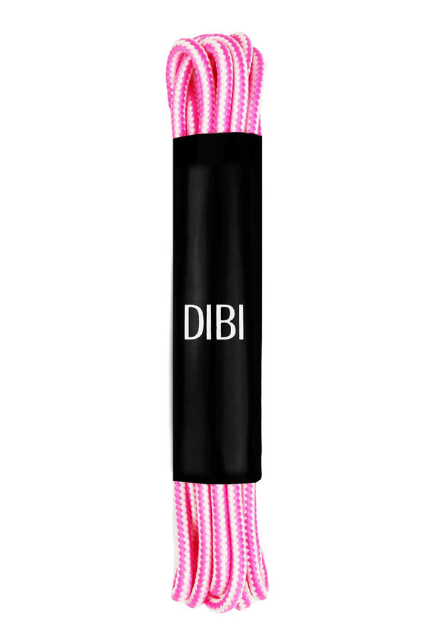 DIBI Bright-Pink/White Striped Dress Shoelaces w/ Gold Aglets