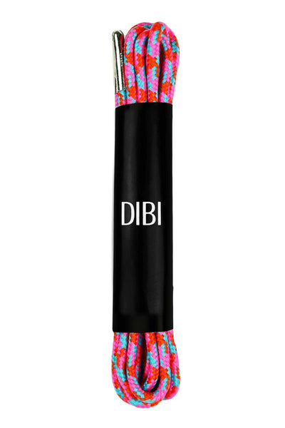 DIBI Bright Red/Pink/Blue Patterned Dress Shoelaces w/ Silver Aglets