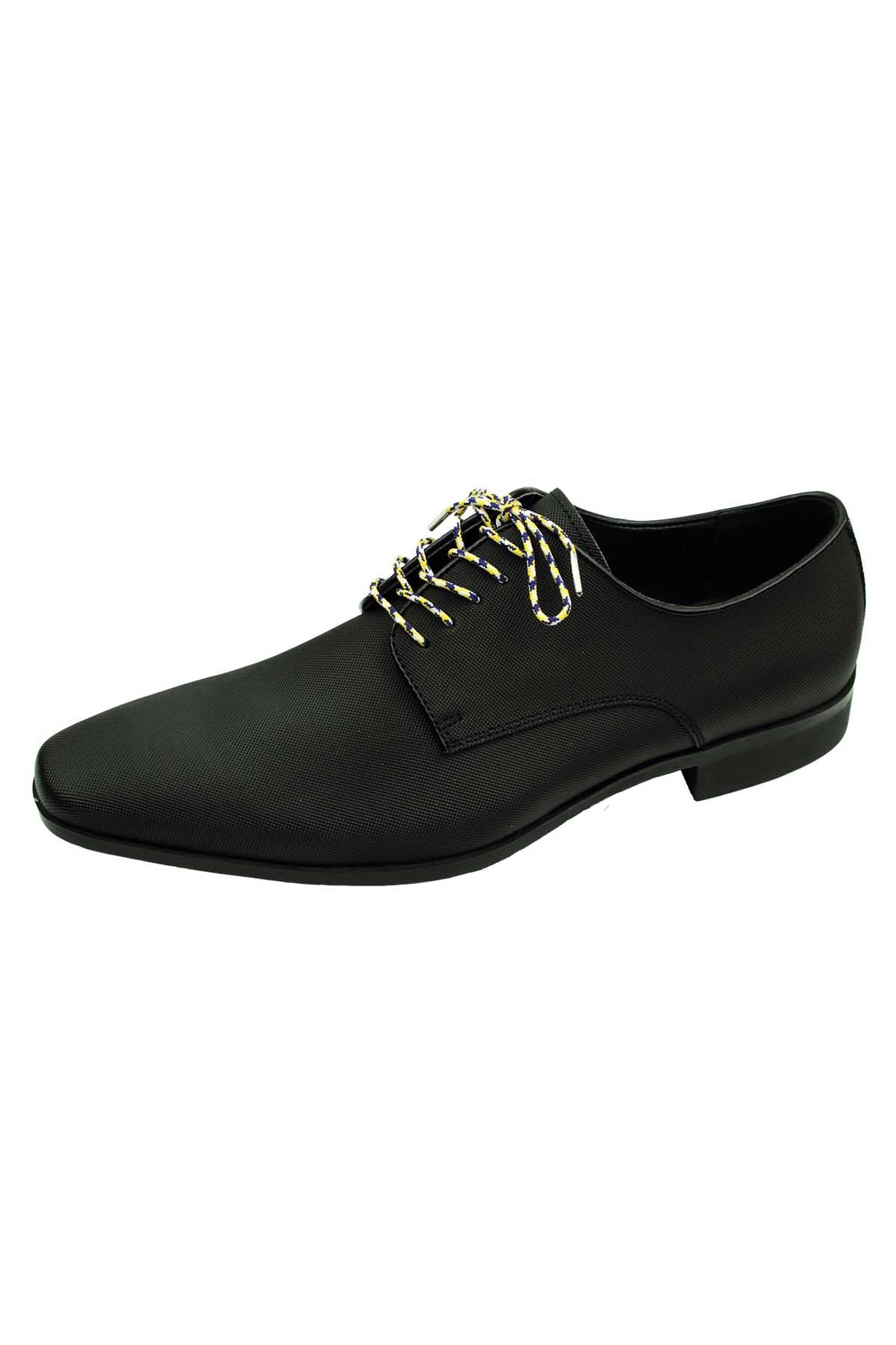 DIBI Navy/Yellow/White Patterned Dress Shoelaces w/ Silver Aglets