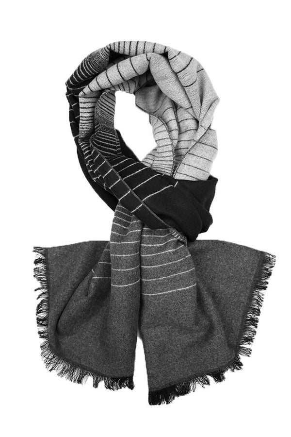 DIBI Solid Black/Navy/Grey Ombre Striped Scarf