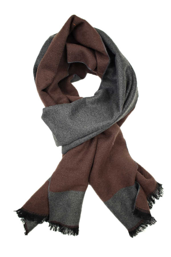 DIBI Solid Grey & Brown Trim Scarf