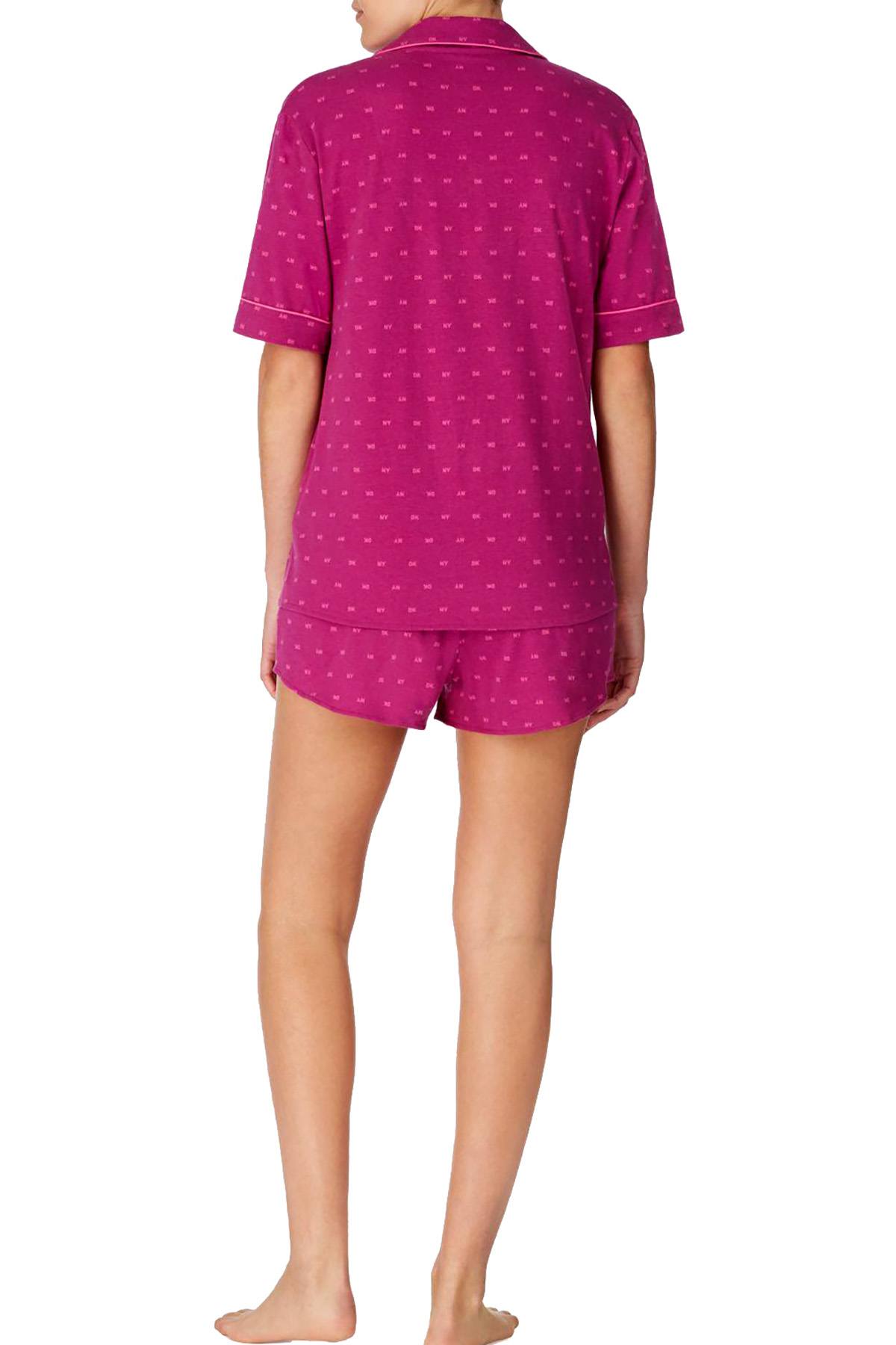 DKNY Berry Logo Notch Collar Top / Boxer Short Pajama Set