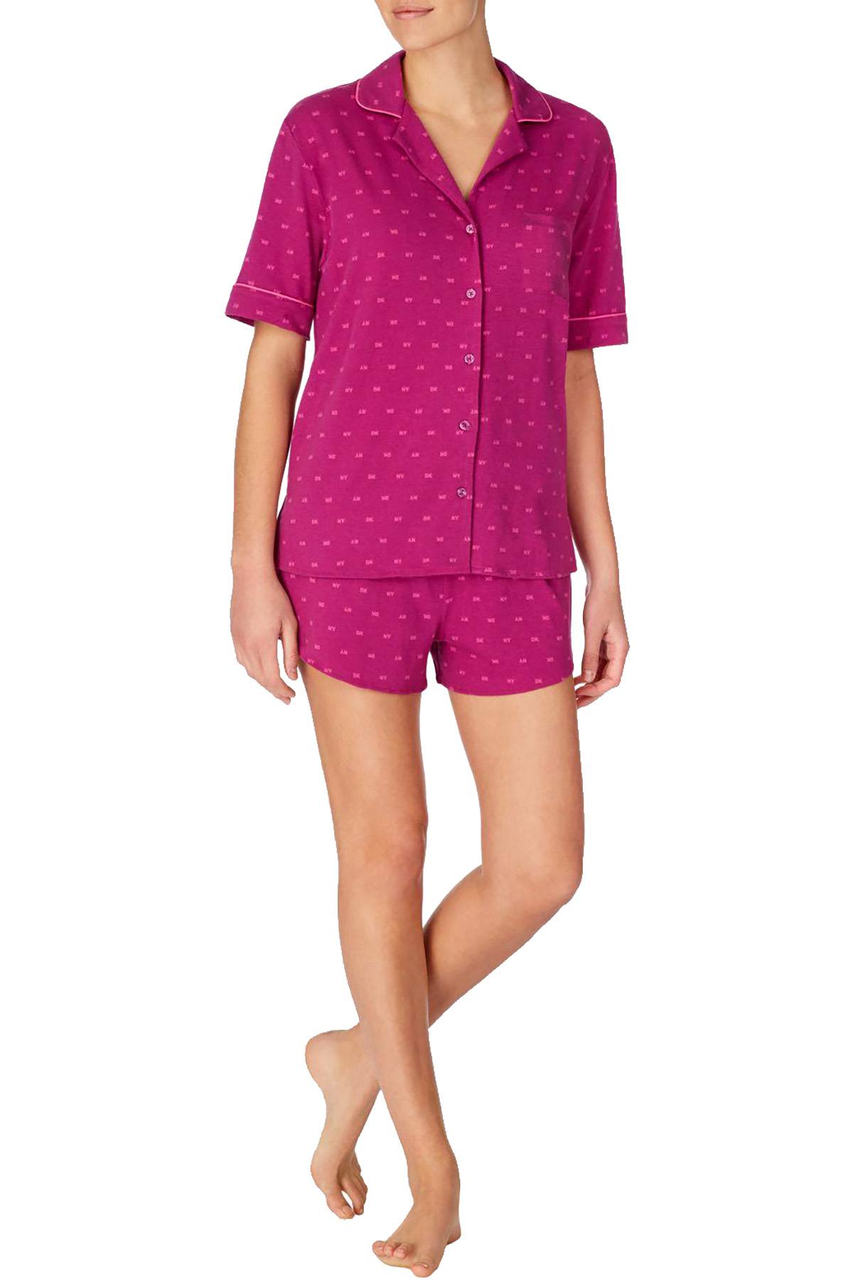 DKNY Berry Logo Notch Collar Top / Boxer Short Pajama Set
