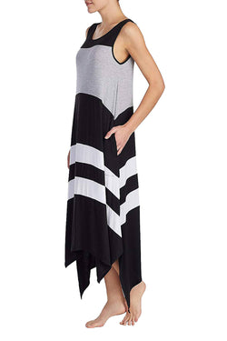 DKNY Black Asymmetrical-Hem Striped Maxi Lounge Dress thumbnail 2