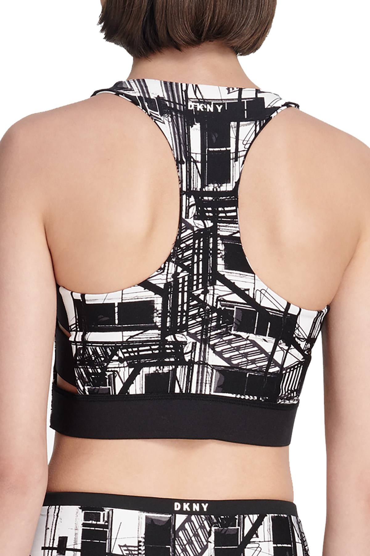 DKNY Black Combo Escape Printed Low Impact Racerback Sports Bra