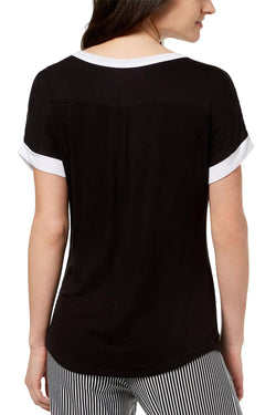 DKNY Black Contrast-Trim Lounge Tee thumbnail 3