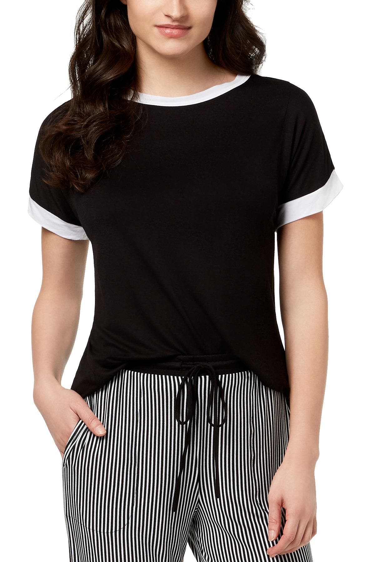 DKNY Black Contrast-Trim Lounge Tee