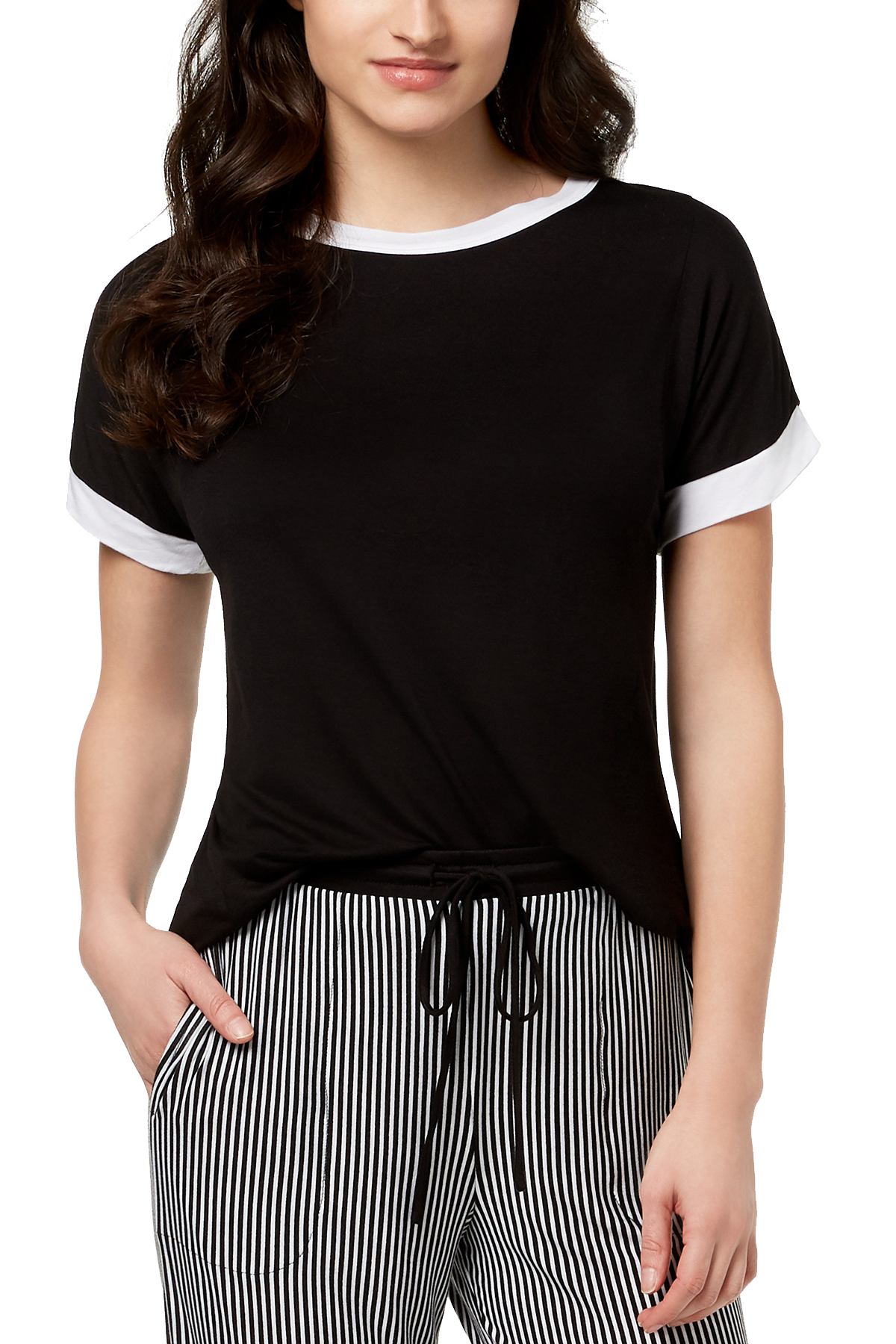 DKNY Black Contrast-Trim Lounge Tee