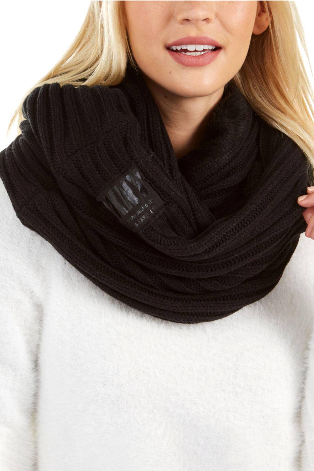 DKNY Black Fleece Lined Knit Infinity Scarf