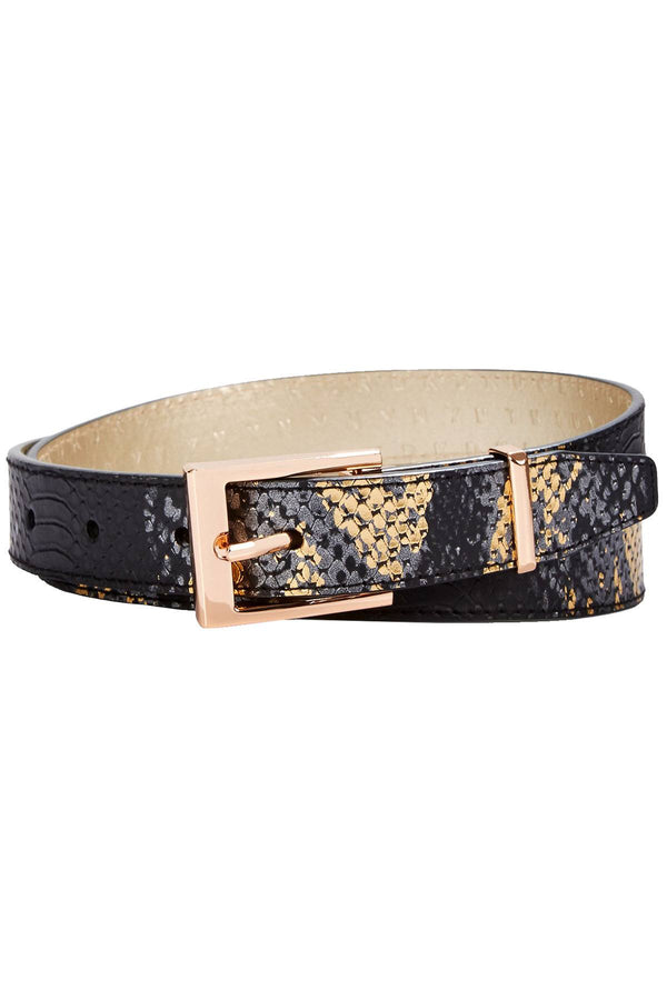 DKNY Black/Gold Metallic Snake Embossed Belt