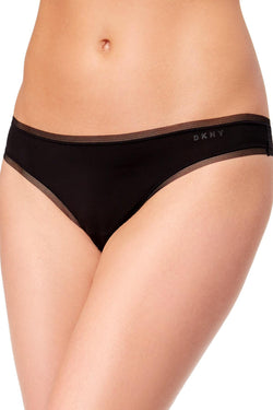 DKNY Black Litewear Low Rise Mesh Trim Thong thumbnail 1