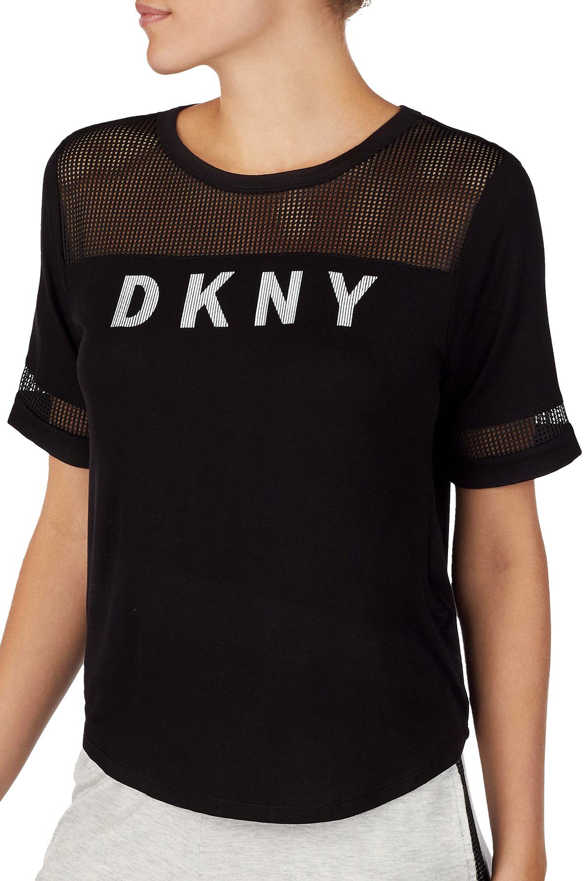 DKNY Black Logo Mesh Detail Lounge Top