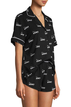 DKNY Black Logo Notch Collar Top And Boxer Short 2pc PJ Set thumbnail 2