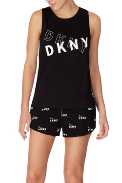 DKNY Black Logo Print Tank And Boxer Short 2pc PJ Set thumbnail 1