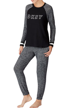 DKNY Black Novel Raglan Top / Jogger Pant Pajama Set thumbnail 1