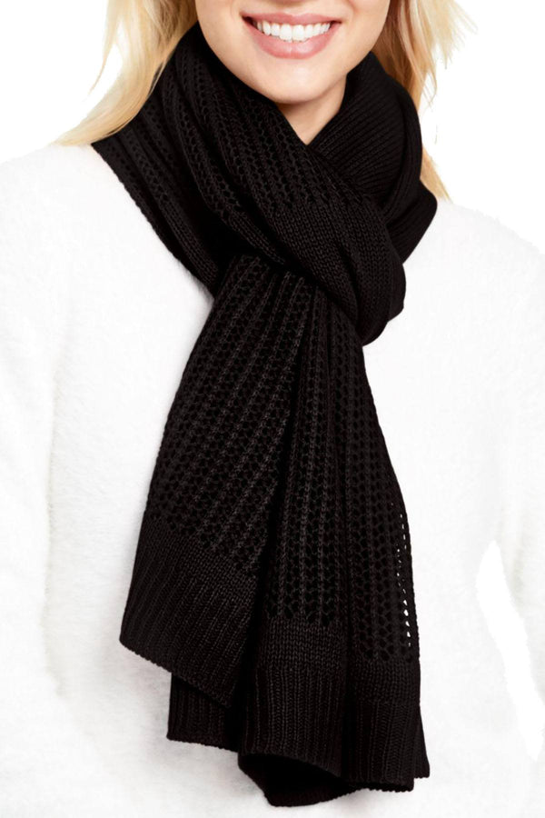 DKNY Black Open Knit Blocked Scarf