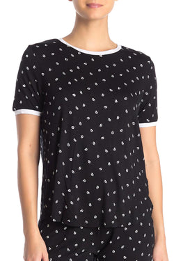 DKNY Black Read My Lips Printed Short Sleeve Pajama Top thumbnail 1