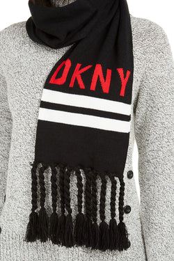 DKNY Black/Red Logo Stadium Scarf With Tassel Fringe thumbnail 2