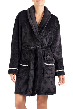 DKNY Black Signature Plush Short Wrap Robe thumbnail 1