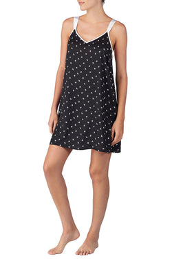 DKNY Black/White Allover Print Read My Lips Satin Chemise thumbnail 2