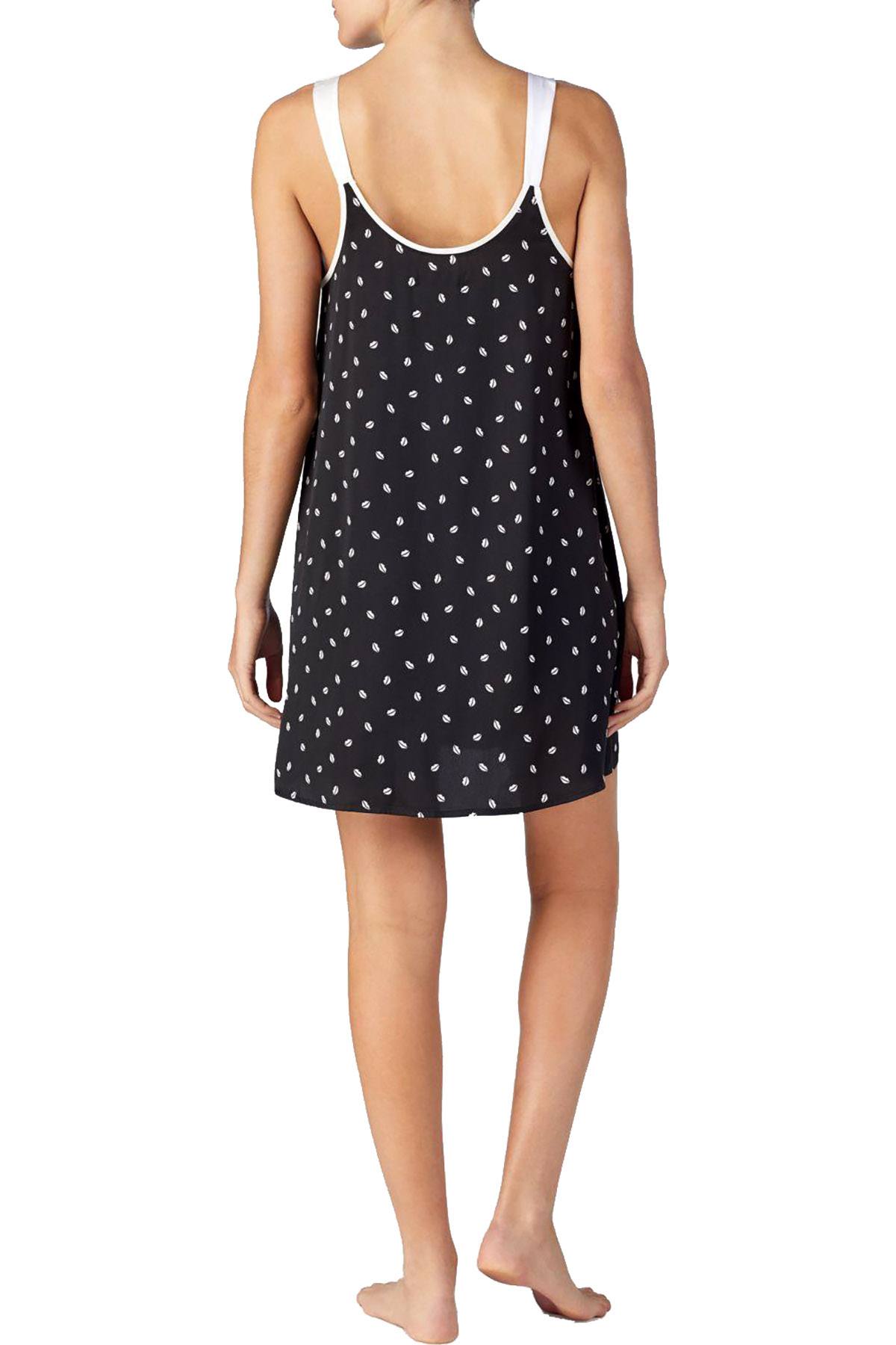 DKNY Black/White Allover Print Read My Lips Satin Chemise