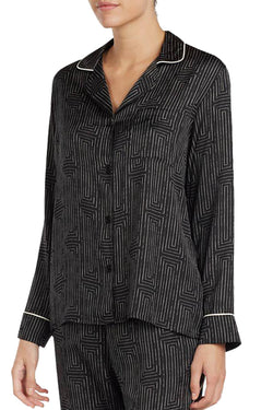 DKNY Black/White Geo-Printed Washed-Satin Pajama Top thumbnail 1