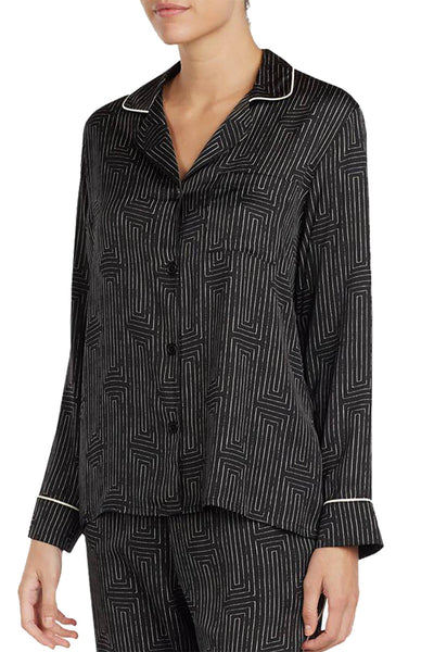 DKNY Black/White Geo-Printed Washed-Satin Pajama Top