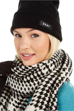 DKNY Black/White Houndstooth Metallic Weave Scarf thumbnail 2