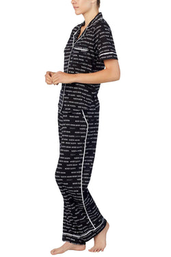 DKNY Black/White Logo Contrast-Trim Knit Pajama Set thumbnail 2