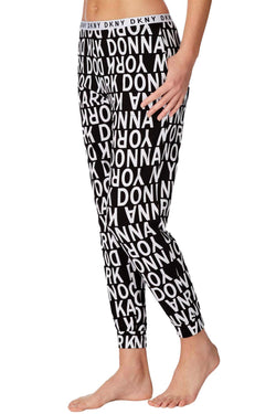 DKNY Black/White Logo Print Knit Jogger Lounge Pant thumbnail 2