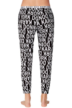 DKNY Black/White Logo Print Knit Jogger Lounge Pant thumbnail 3
