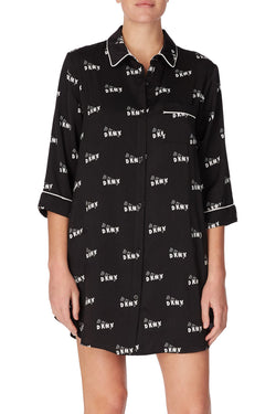 DKNY Black/White Logo Printed Boyfriend Sleepshirt thumbnail 1