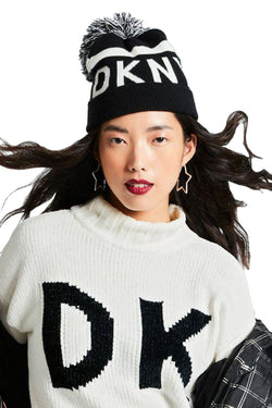 DKNY Black/White Logo Stadium Beanie With Pom Pom thumbnail 3