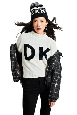 DKNY Black/White Logo Stadium Beanie With Pom Pom thumbnail 4