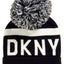 DKNY Black/White Logo Stadium Beanie With Pom Pom