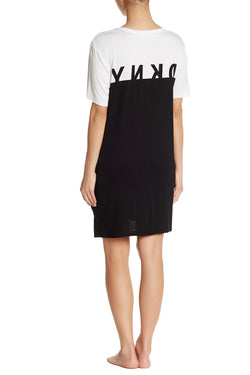 DKNY Black/White Short Sleeve Logo Colorblock Knit Sleepshirt thumbnail 3