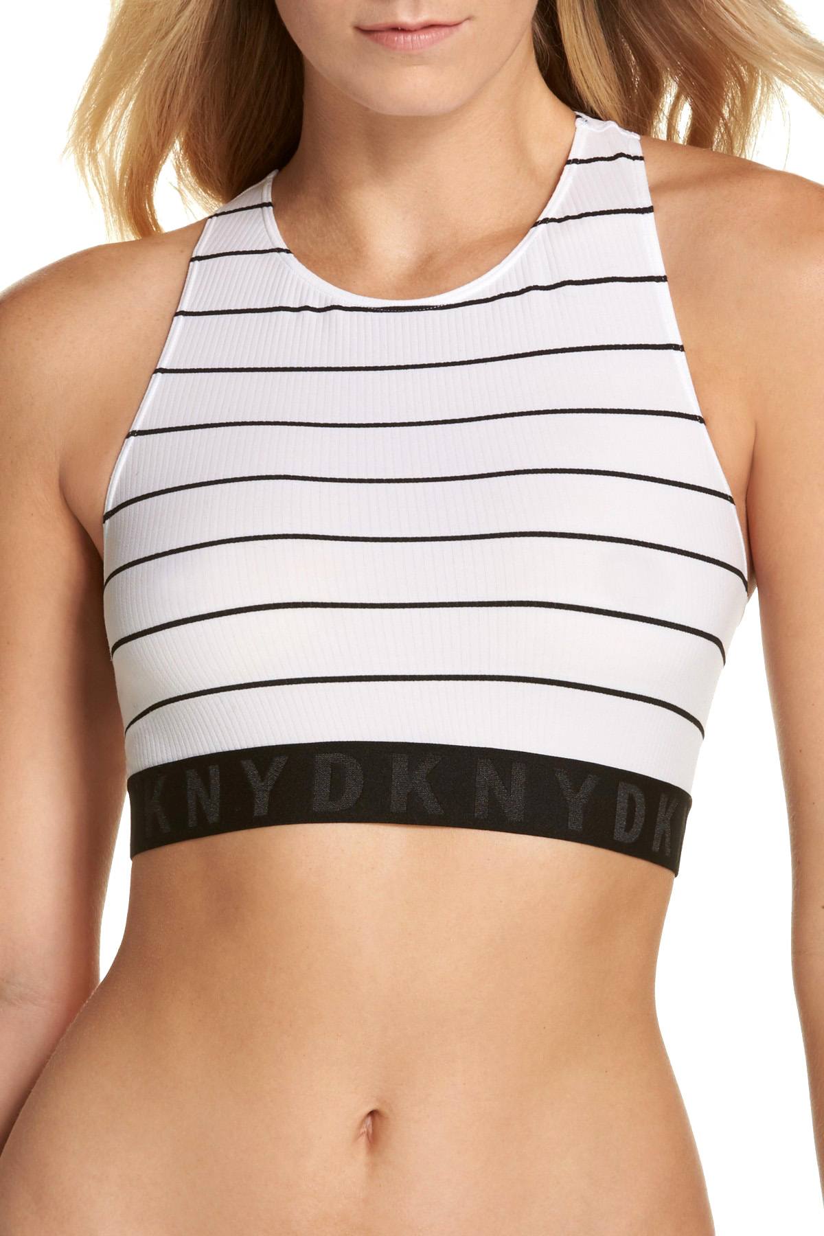 DKNY Black & White Poplin LiteWear Seamless Ribbed Crop-Top/Bralette