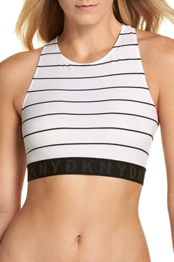 DKNY Black & White Poplin LiteWear Seamless Ribbed Crop-Top/Bralette thumbnail 2