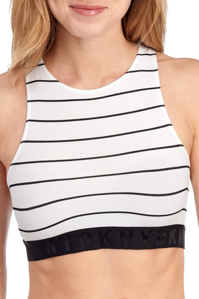 DKNY Black & White Poplin LiteWear Seamless Ribbed Crop-Top/Bralette
