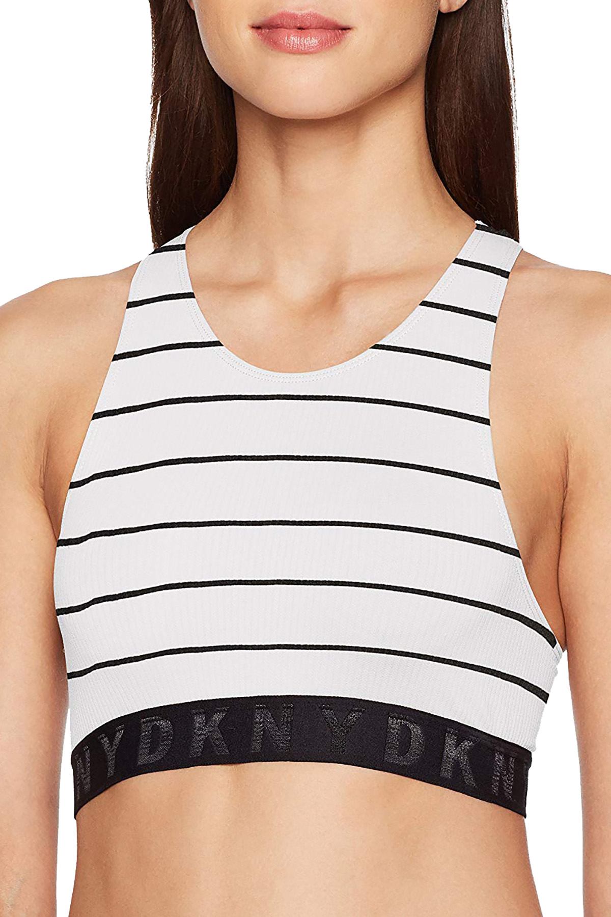 DKNY Black & White Poplin LiteWear Seamless Ribbed Crop-Top/Bralette