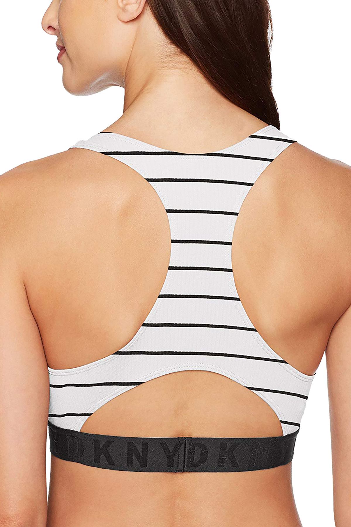 DKNY Black & White Poplin LiteWear Seamless Ribbed Crop-Top/Bralette
