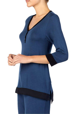 DKNY Blue/Black Colorblocked 3/4 Sleeve Pajama Top thumbnail 2