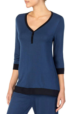 DKNY Blue/Black Colorblocked 3/4 Sleeve Pajama Top thumbnail 1