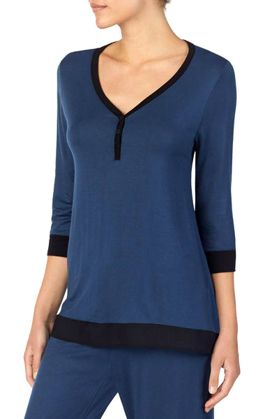 DKNY Blue/Black Colorblocked 3/4 Sleeve Pajama Top