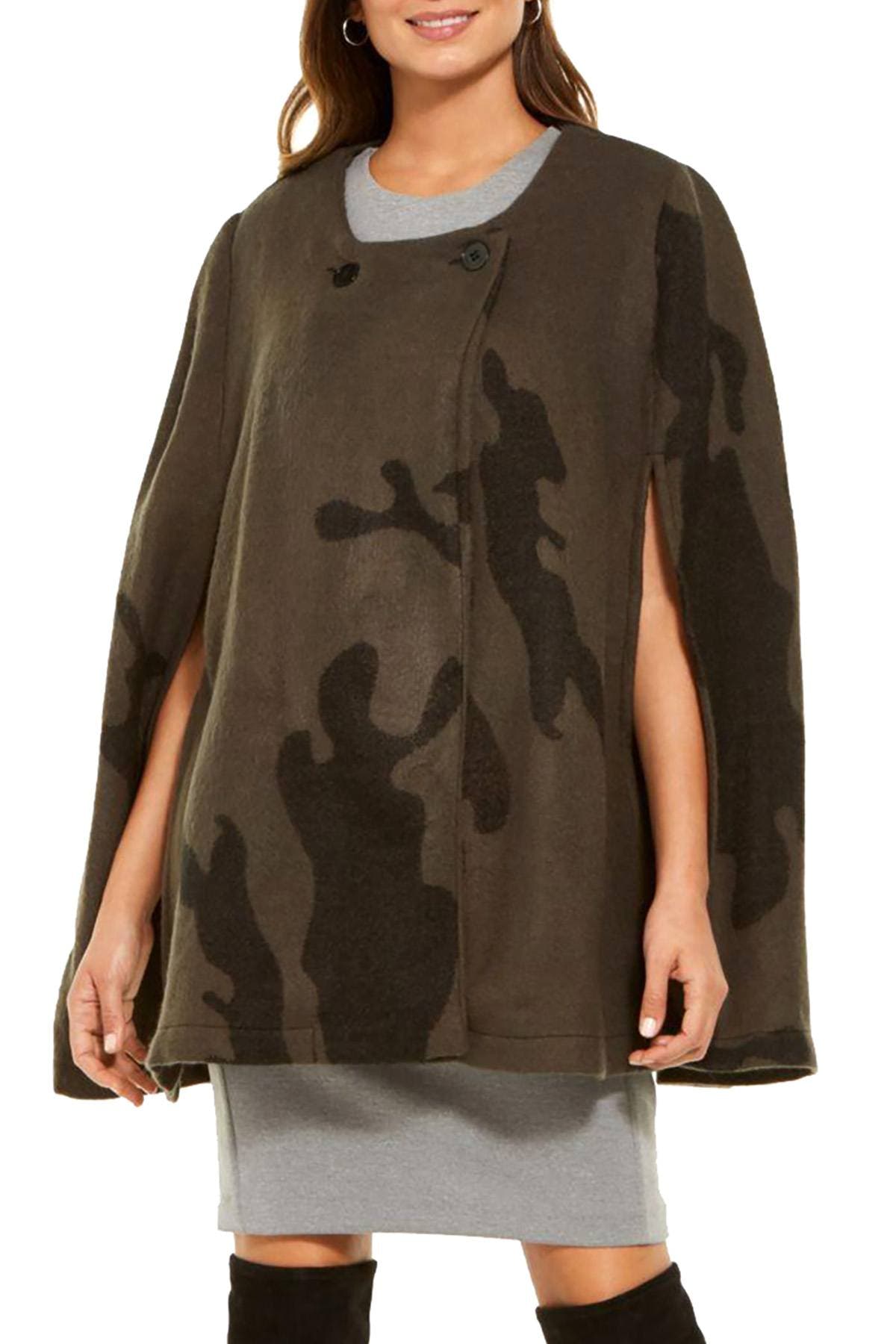 DKNY Camo Double Breasted Cape
